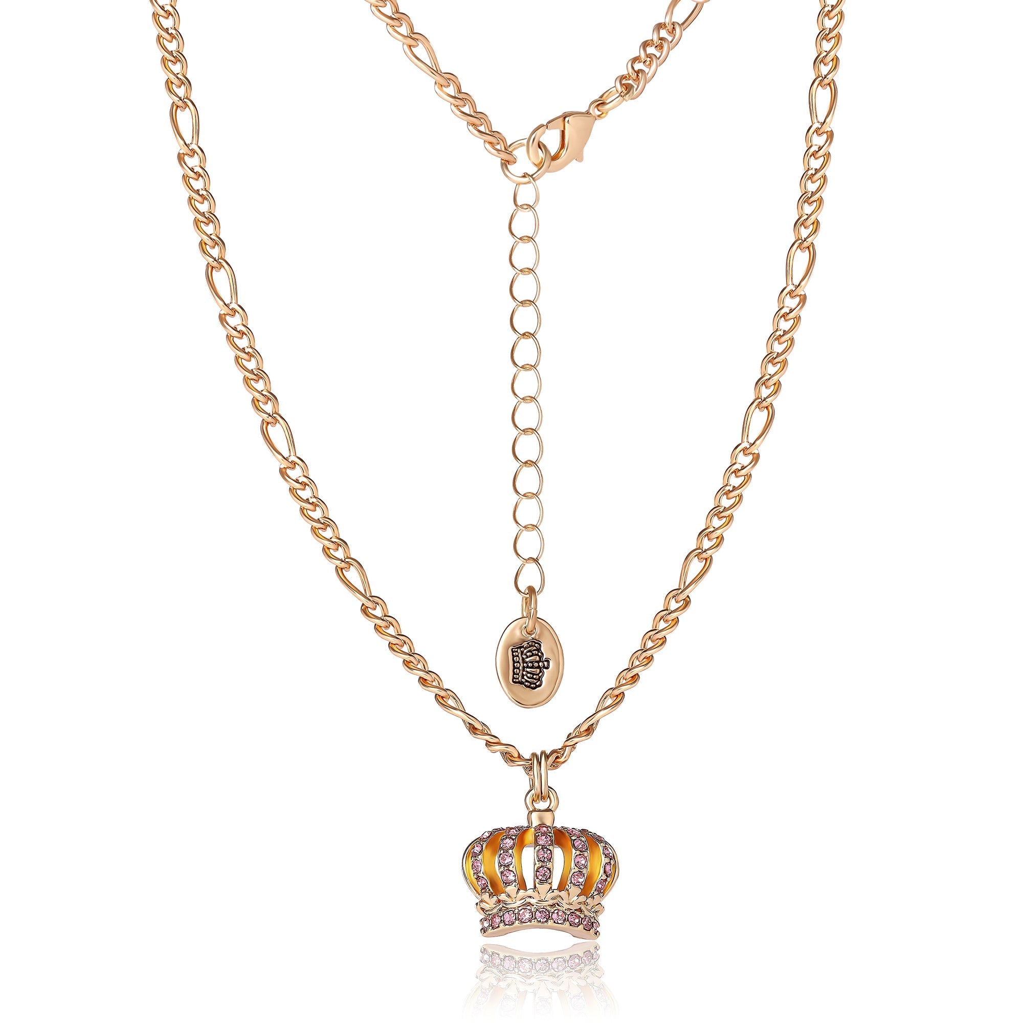 Pink Crystal Crown Pendant Necklace & Stud Earrings Set - Image 4