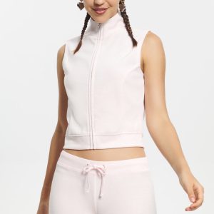 Mockneck Cotton Velour Zip-Up Vest