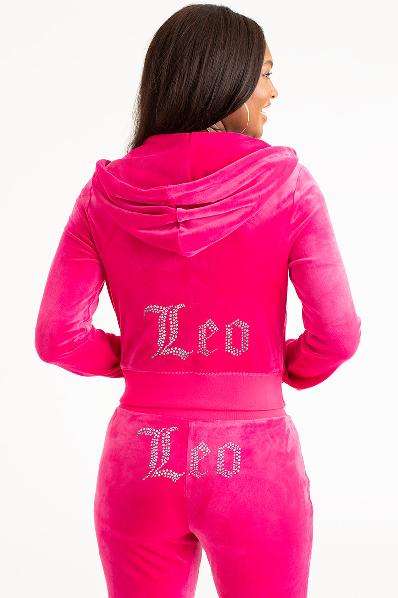 Leo Customizable Big Bling Velour Hoodie