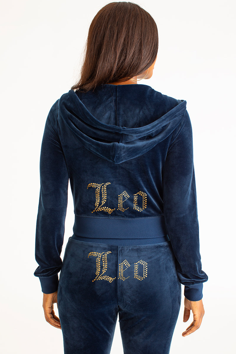 Leo Customizable Big Bling Velour Hoodie - Image 3