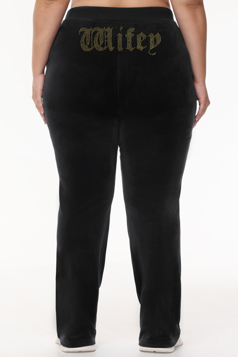 Wifey Customizable Big Bling Velour Track Pants - Image 3