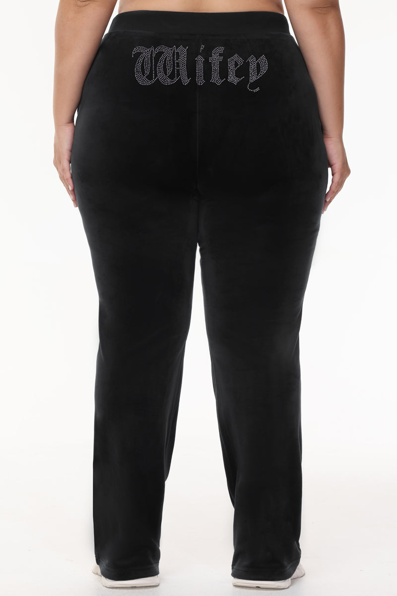 Wifey Customizable Big Bling Velour Track Pants - Image 4