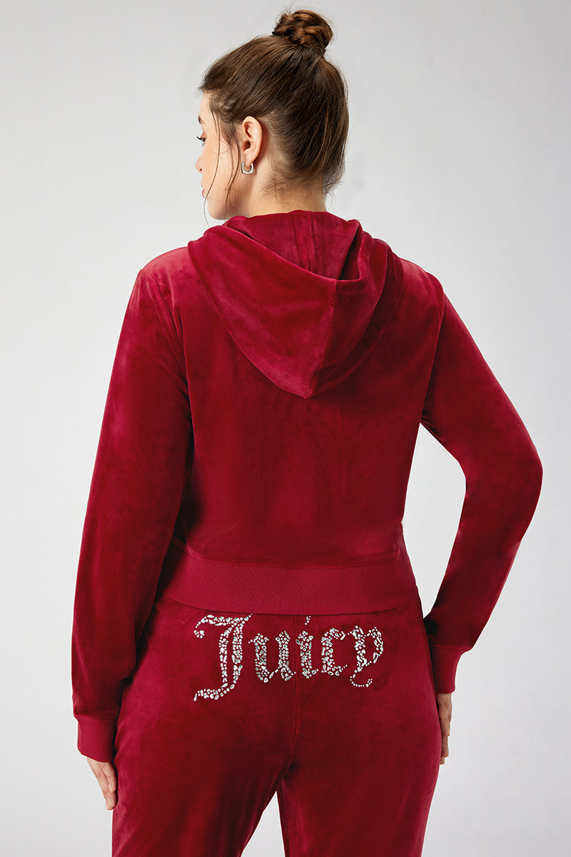 Plus-Size Front Mixed Crystals Velour Hoodie - Image 2