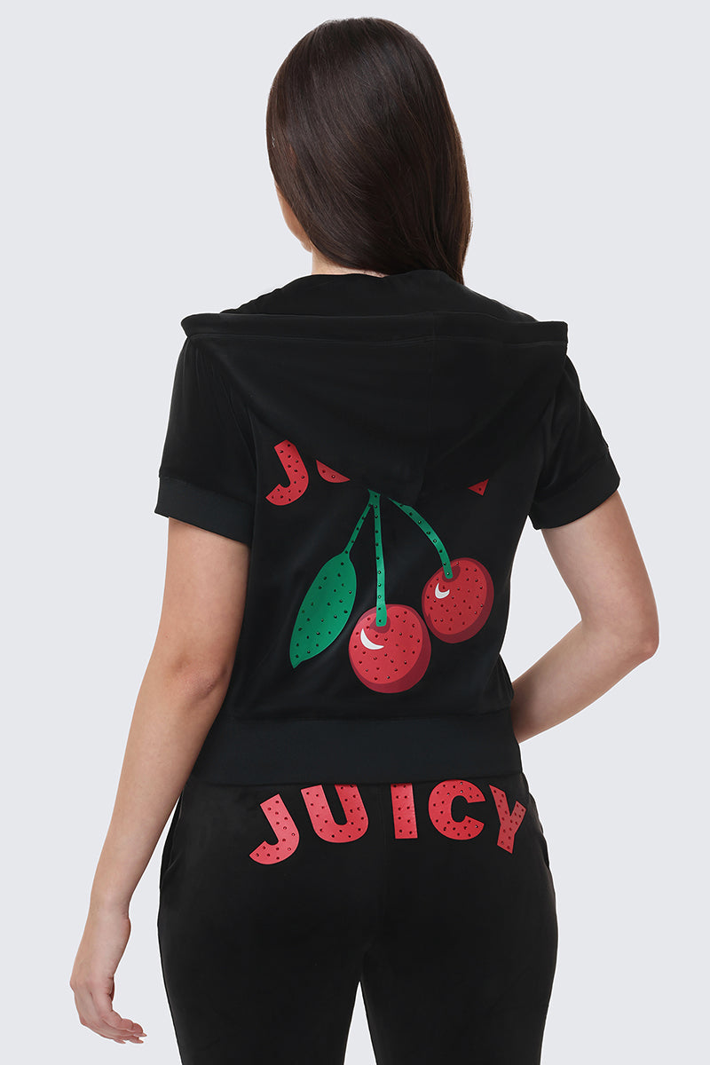 Cherry Bling Velour Hoodie - Image 3