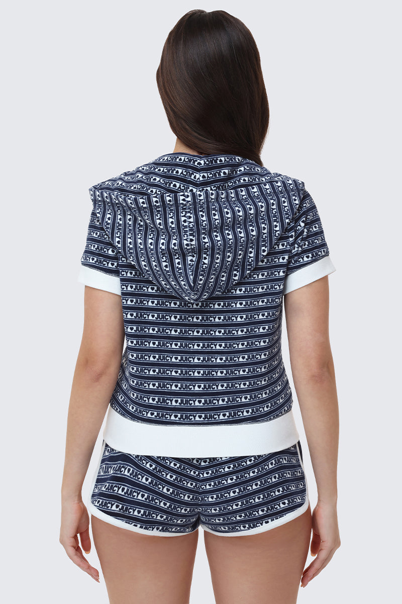 Logo Stripe Short Sleeve Zip Hoodie - Image 3