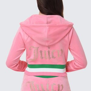 Heritage Stripe Bling Velour Zip Hoodie