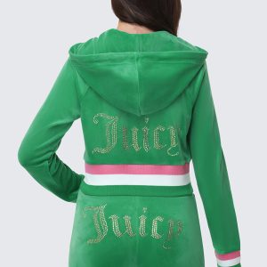 Heritage Stripe Bling Velour Zip Hoodie