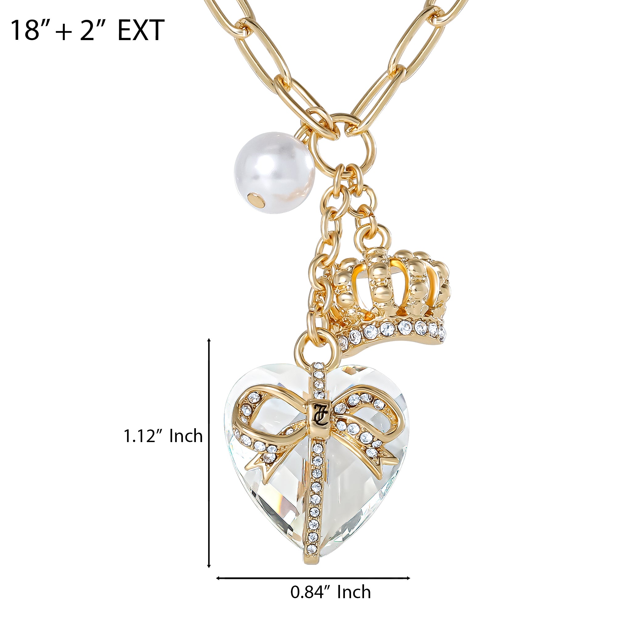 Heart. Crown. Pearl Charm Cluster Necklace - Image 4