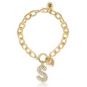 Pavé Initial Charm Bracelet. Letter S