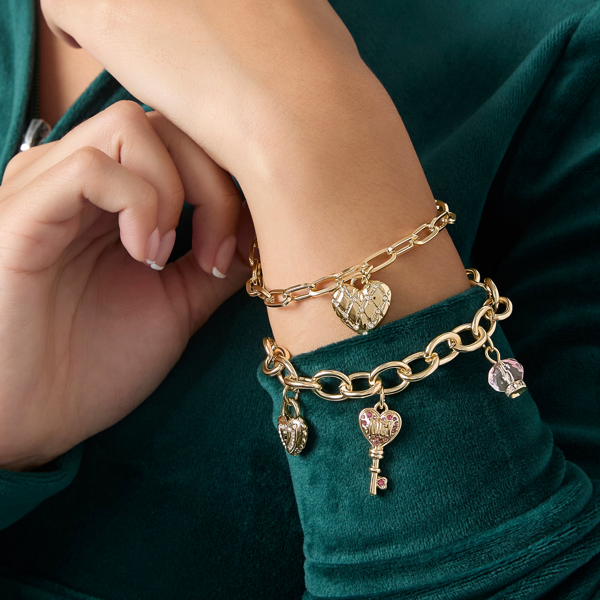 Charm Bracelet Set with Heart and Key Charms - Image 2