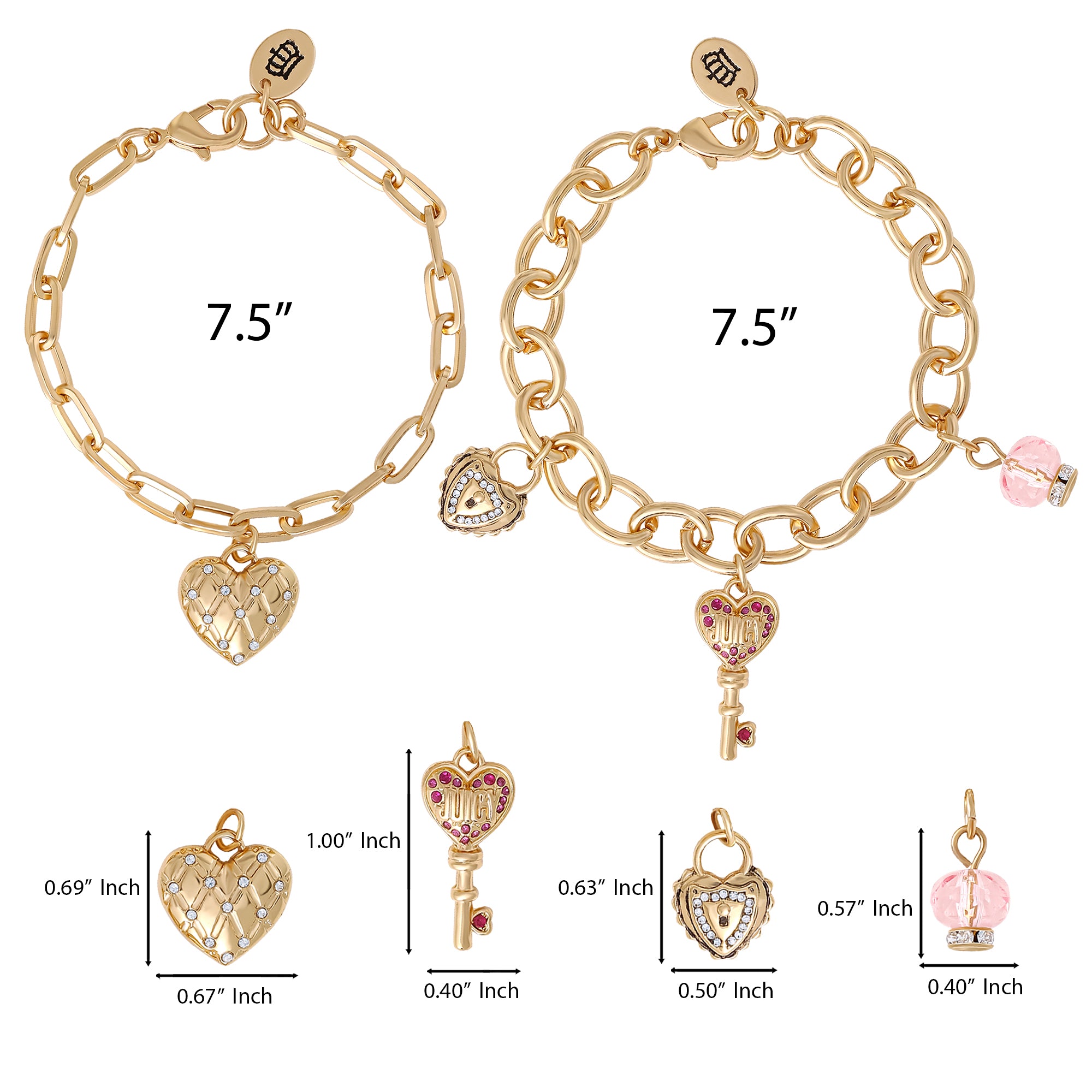 Charm Bracelet Set with Heart and Key Charms - Image 4