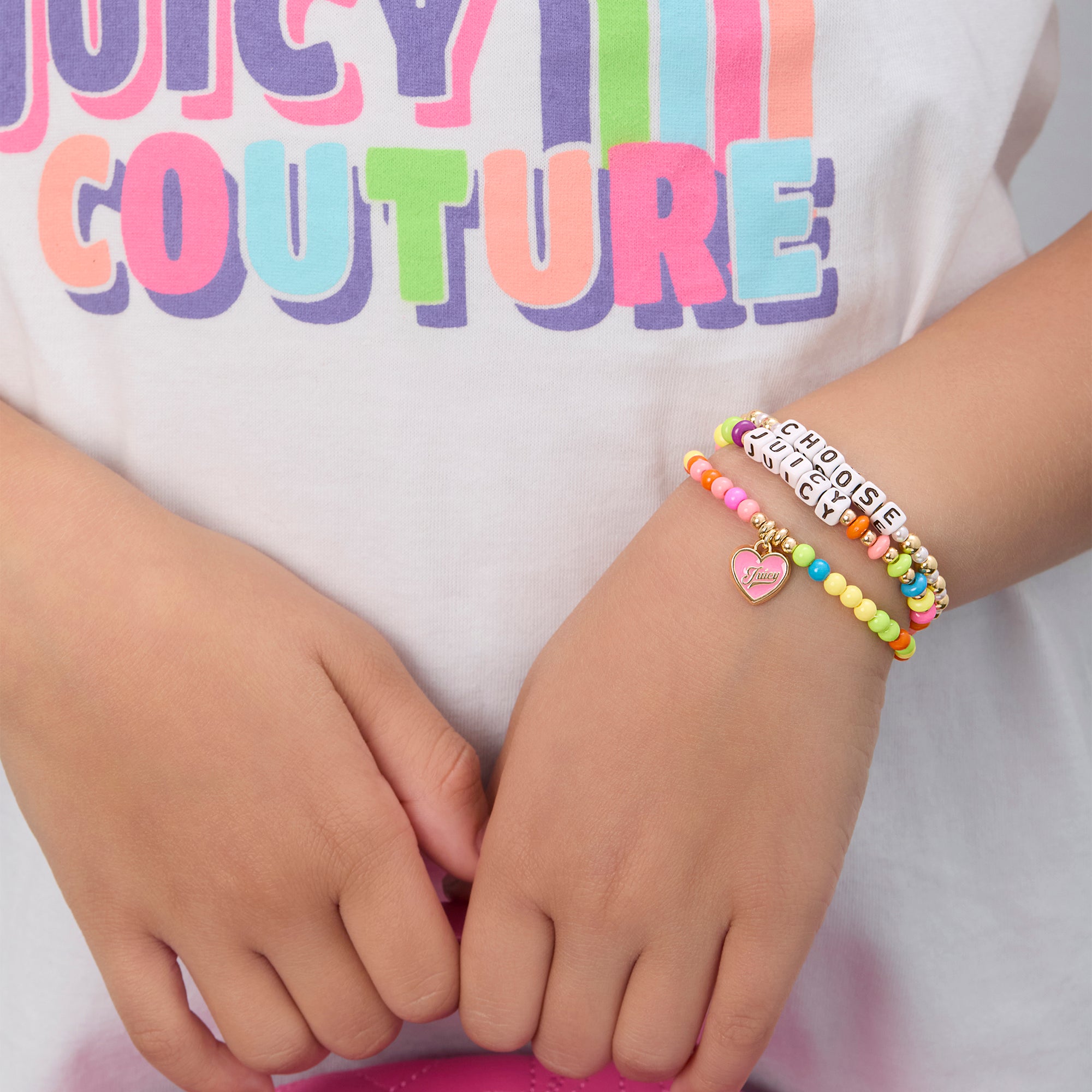 Kids Choose Juicy Heart Charm 3 Piece Stretch Beaded Bracelet Set - Image 3