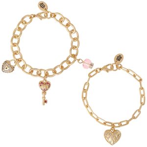 Charm Bracelet Set with Heart and Key Charms
