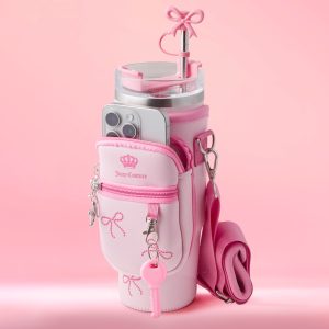 Jetsetter Hydration Stainless Steel Tumbler with Handle. Straw & Topper with Neoprene Crossbody Pouch