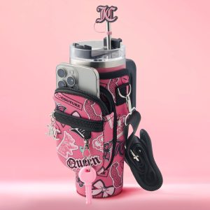 Jetsetter Hydration Stainless Steel Tumbler with Handle. Straw & Topper with Neoprene Crossbody Pouch