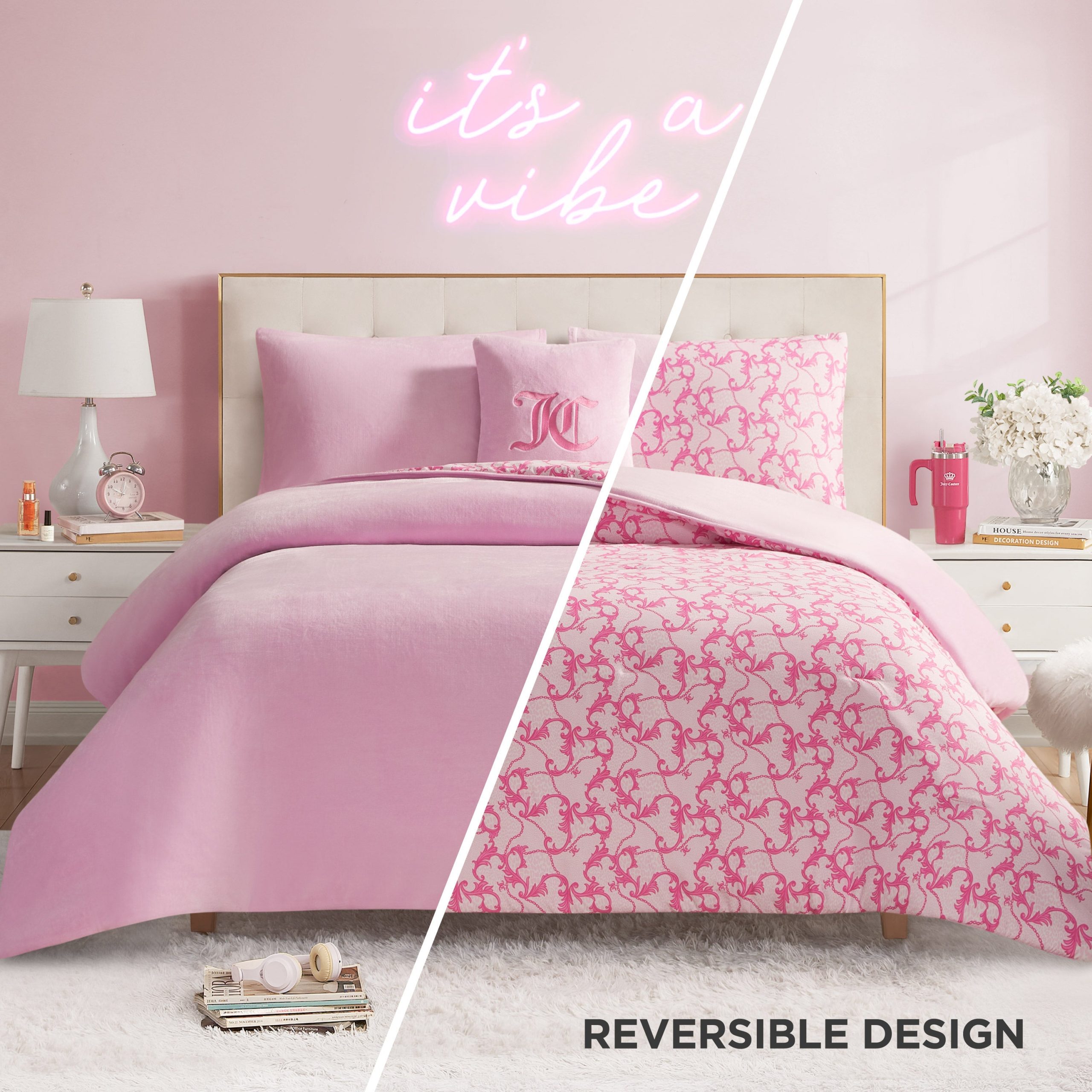 Solid Plush Reversible Cheetah Bows Comforter Set - Image 2