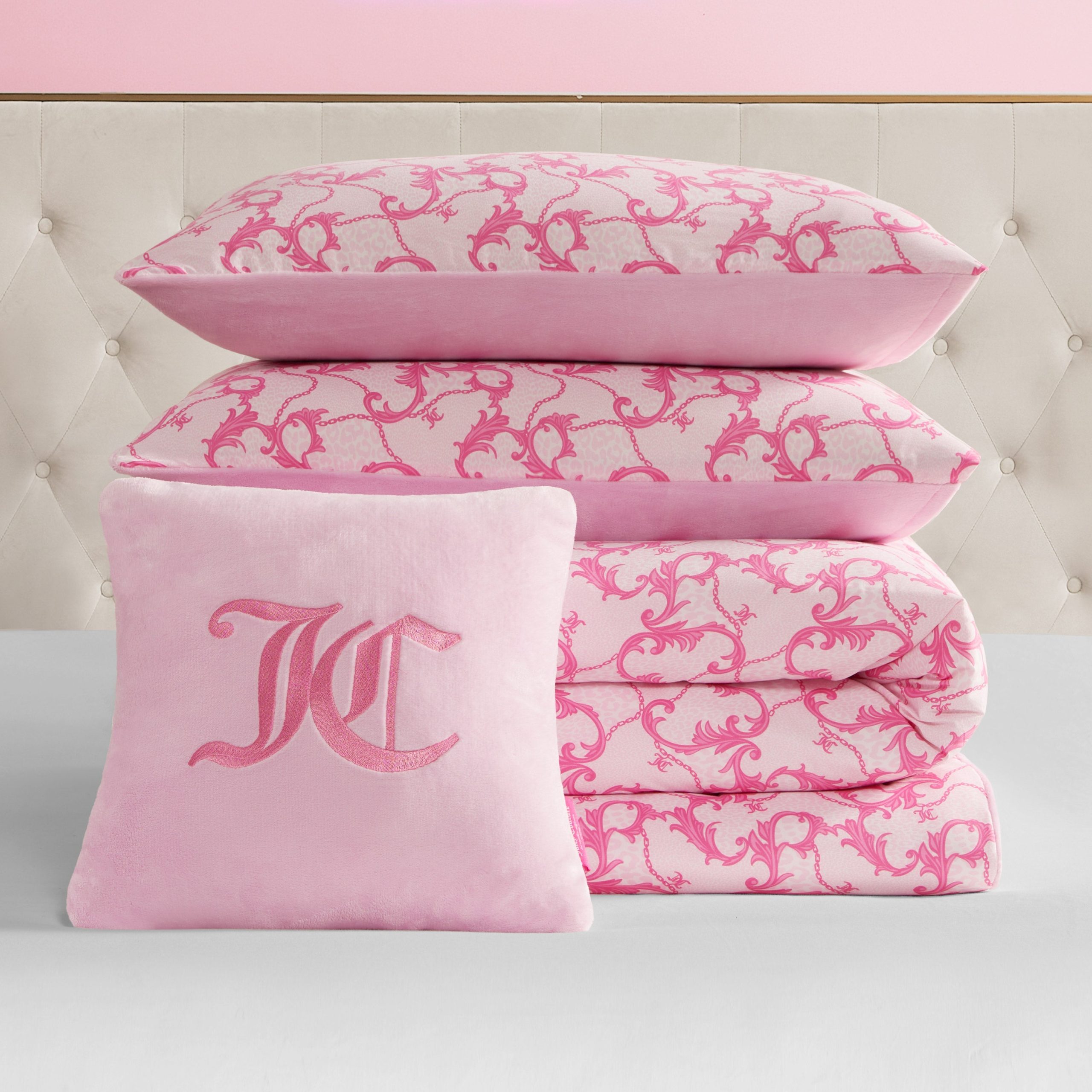 Solid Plush Reversible Cheetah Bows Comforter Set - Image 6