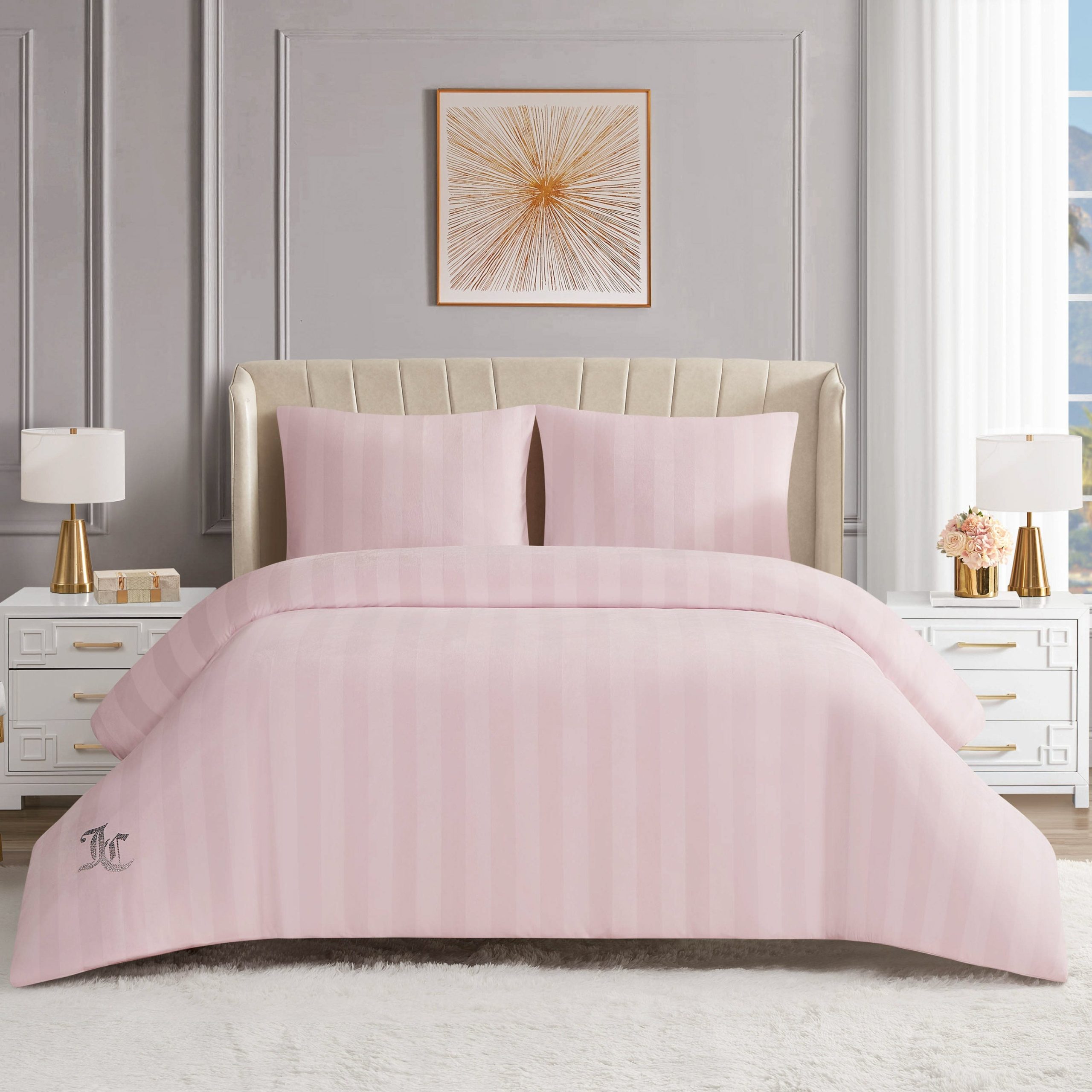 Jenny Velour Striped Jacquard Duvet Set