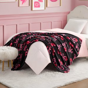 Sweet Cherry Bows Plush Throw Blanket