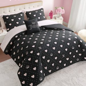 Diamond Hearts Black Comforter Bed in a Bag Bedding Set