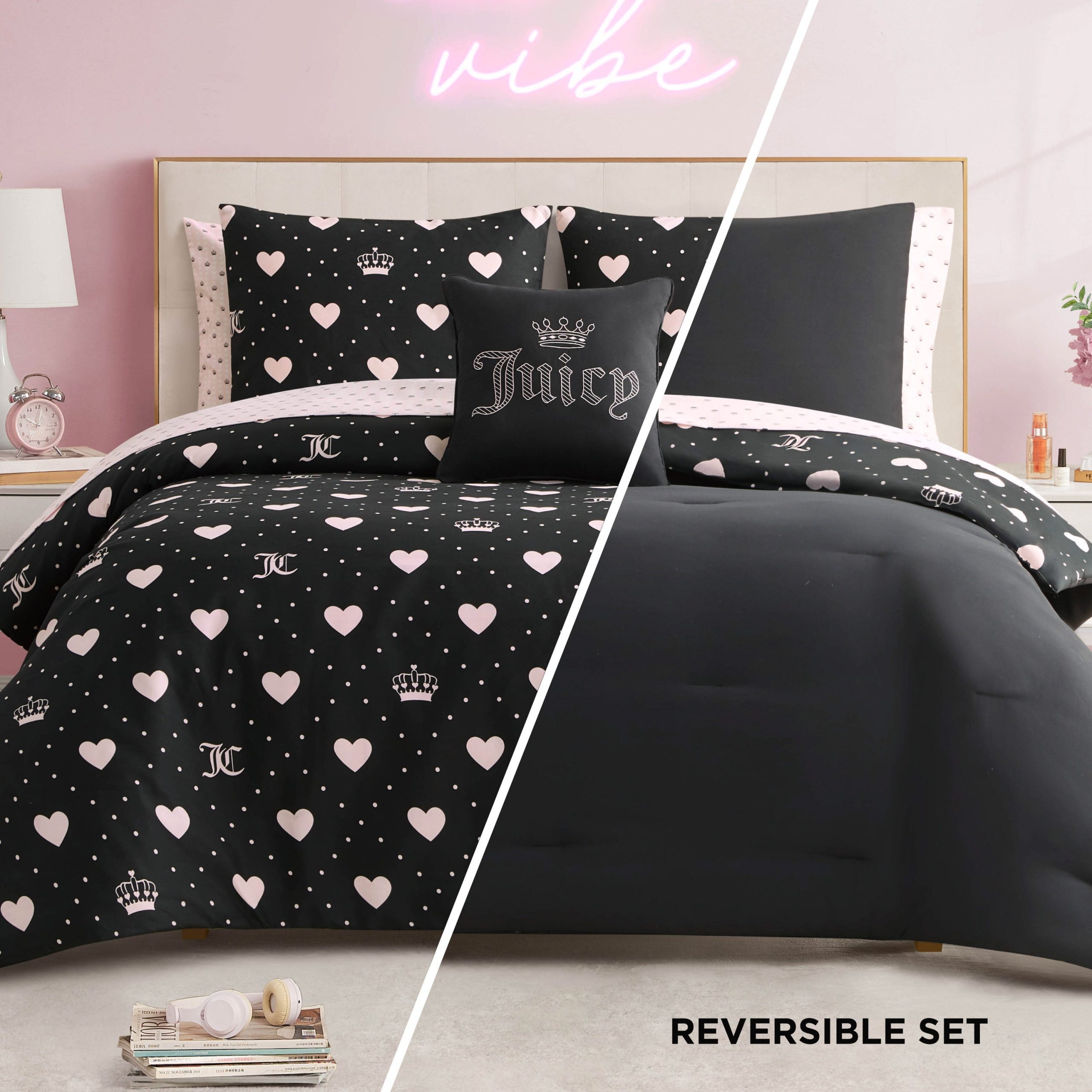 Diamond Hearts Black Comforter Bed in a Bag Bedding Set - Image 2