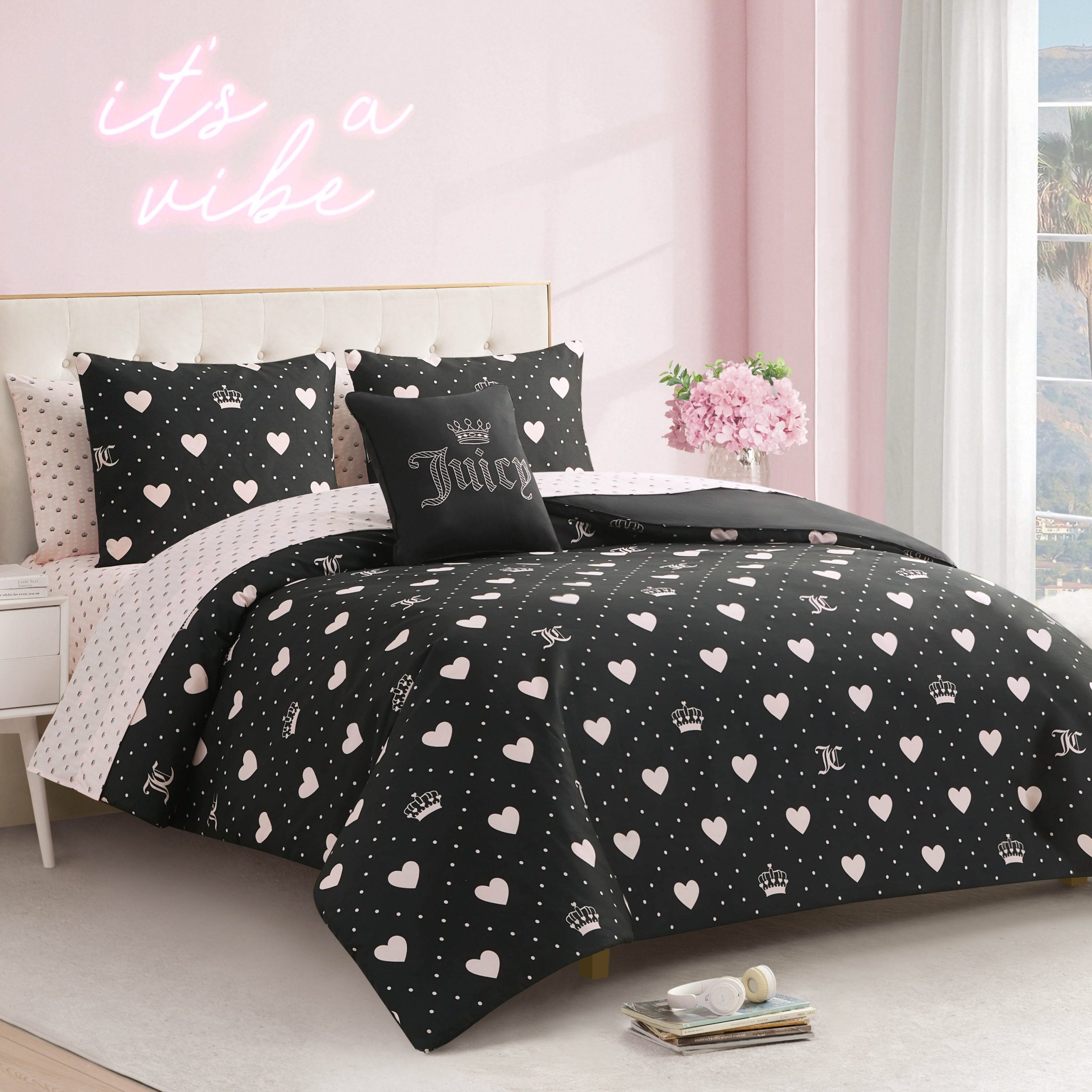Diamond Hearts Black Comforter Bed in a Bag Bedding Set - Image 6