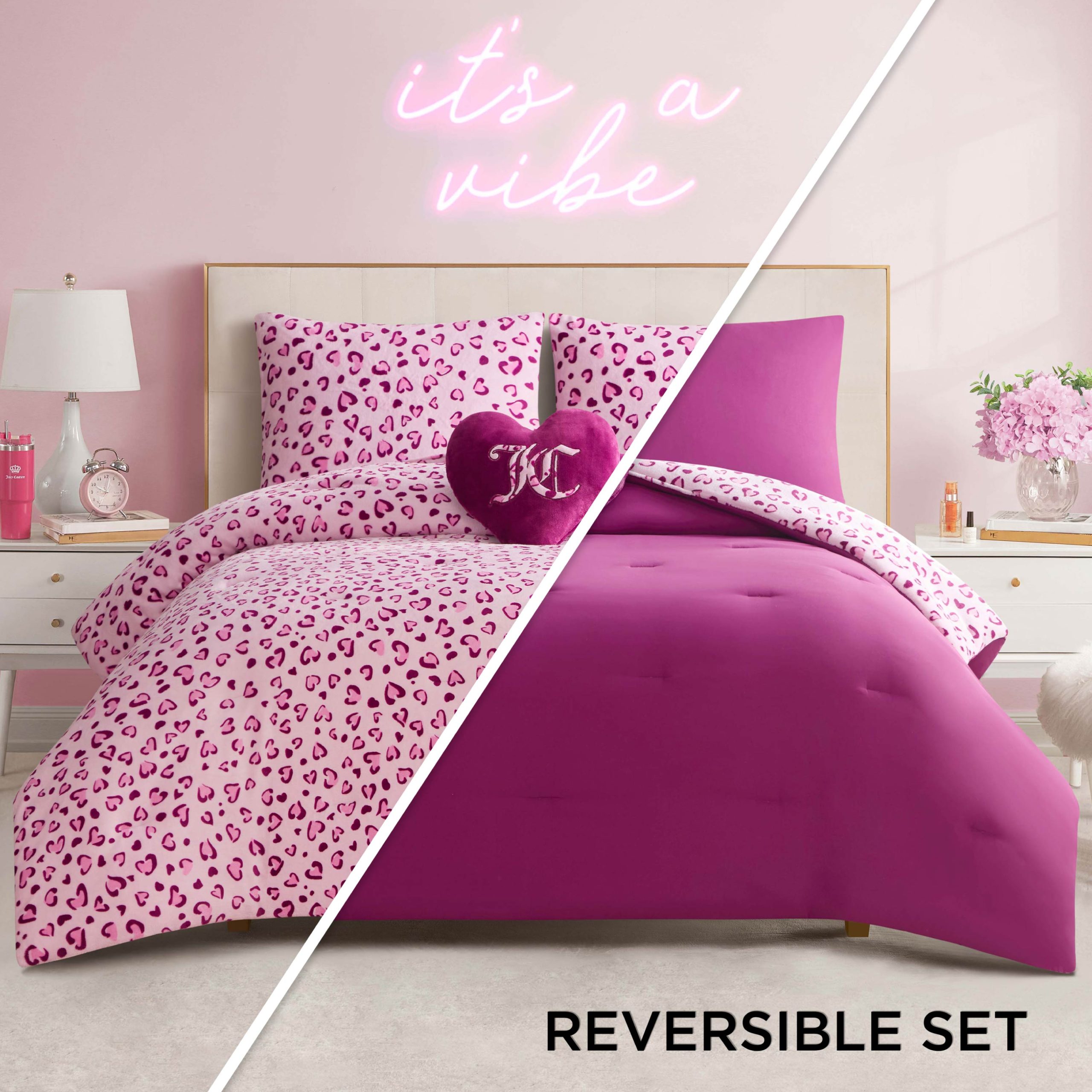 Plush Reversible Leopard Hearts Comforter Set - Image 2