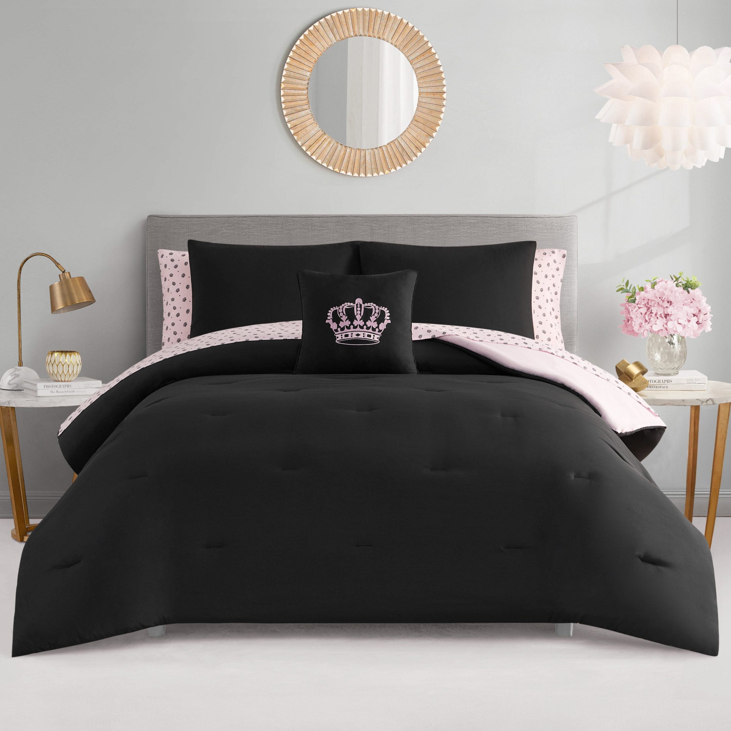 Crown Sparkle Solid Reversible Bed in a Bag Bedding Set