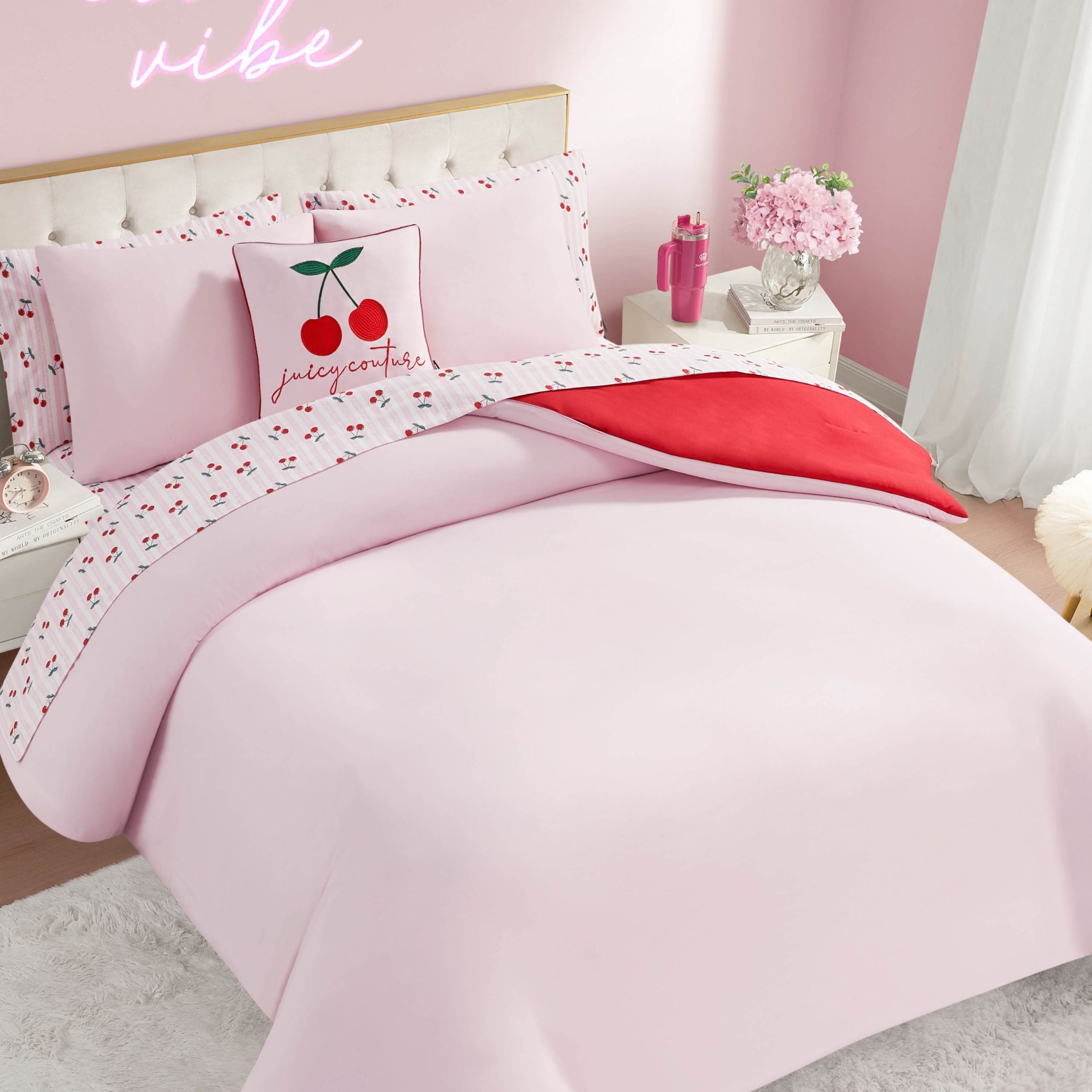 Cherry Script Solid Reversible Bed in a Bag Bedding Set - Image 6