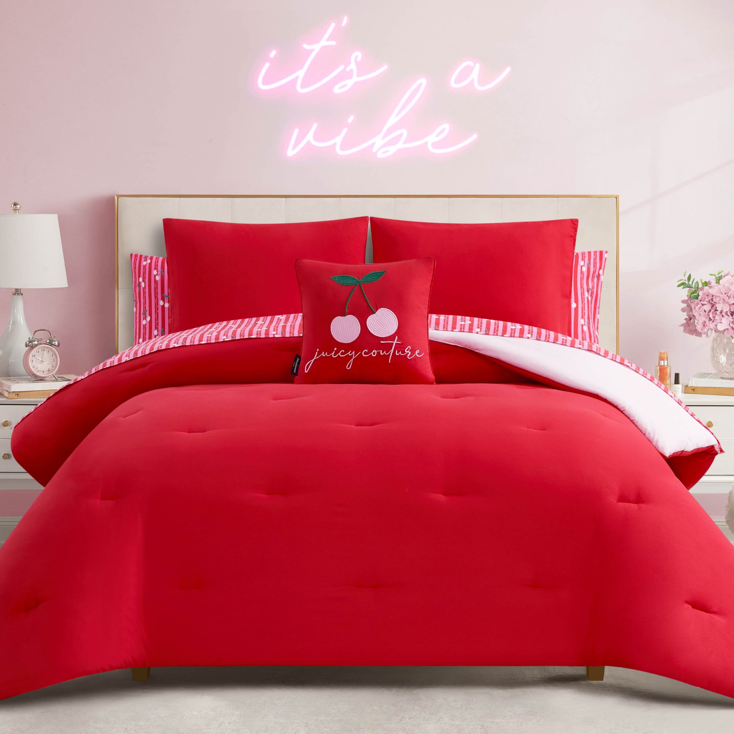 Cherry Script Solid Reversible Bed in a Bag Bedding Set - Image 3
