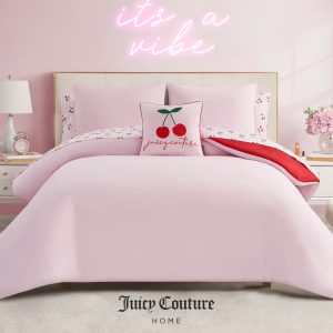 Cherry Script Solid Reversible Bed in a Bag Bedding Set