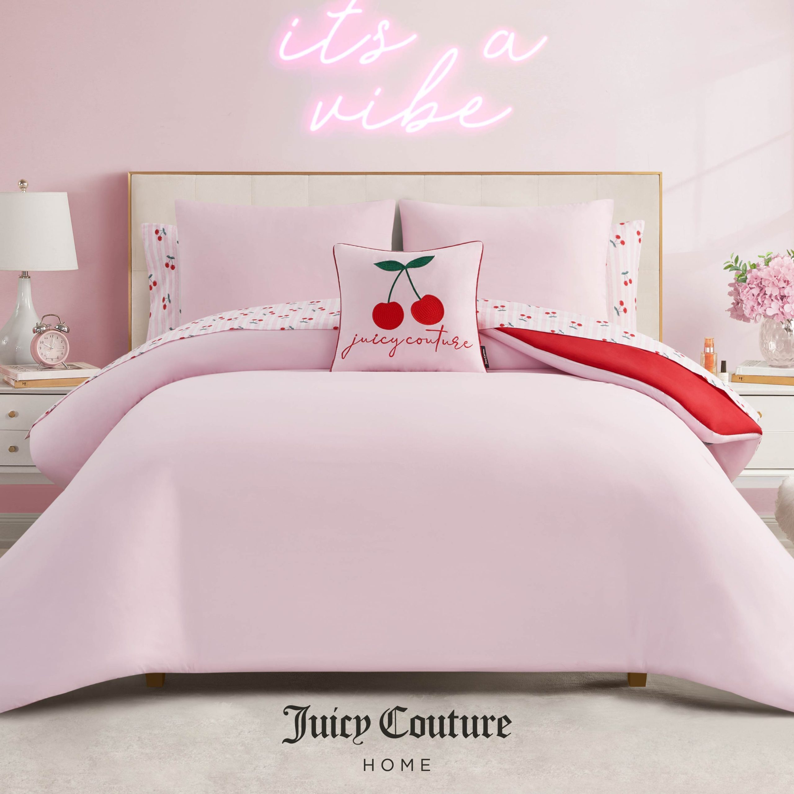 Cherry Script Solid Reversible Bed in a Bag Bedding Set