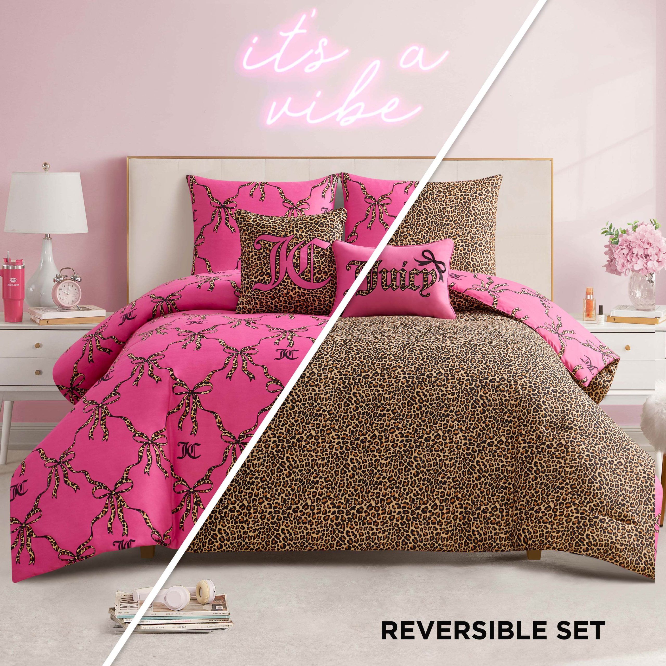 Cheetah Bow Trellis Reversible Comforter Set - Image 2