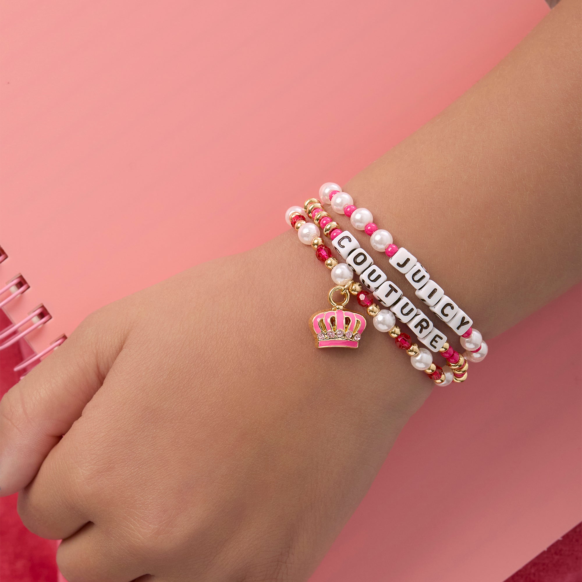 Kids Crown Charm 3 Piece Stretch Beaded Bracelet Set - Image 3