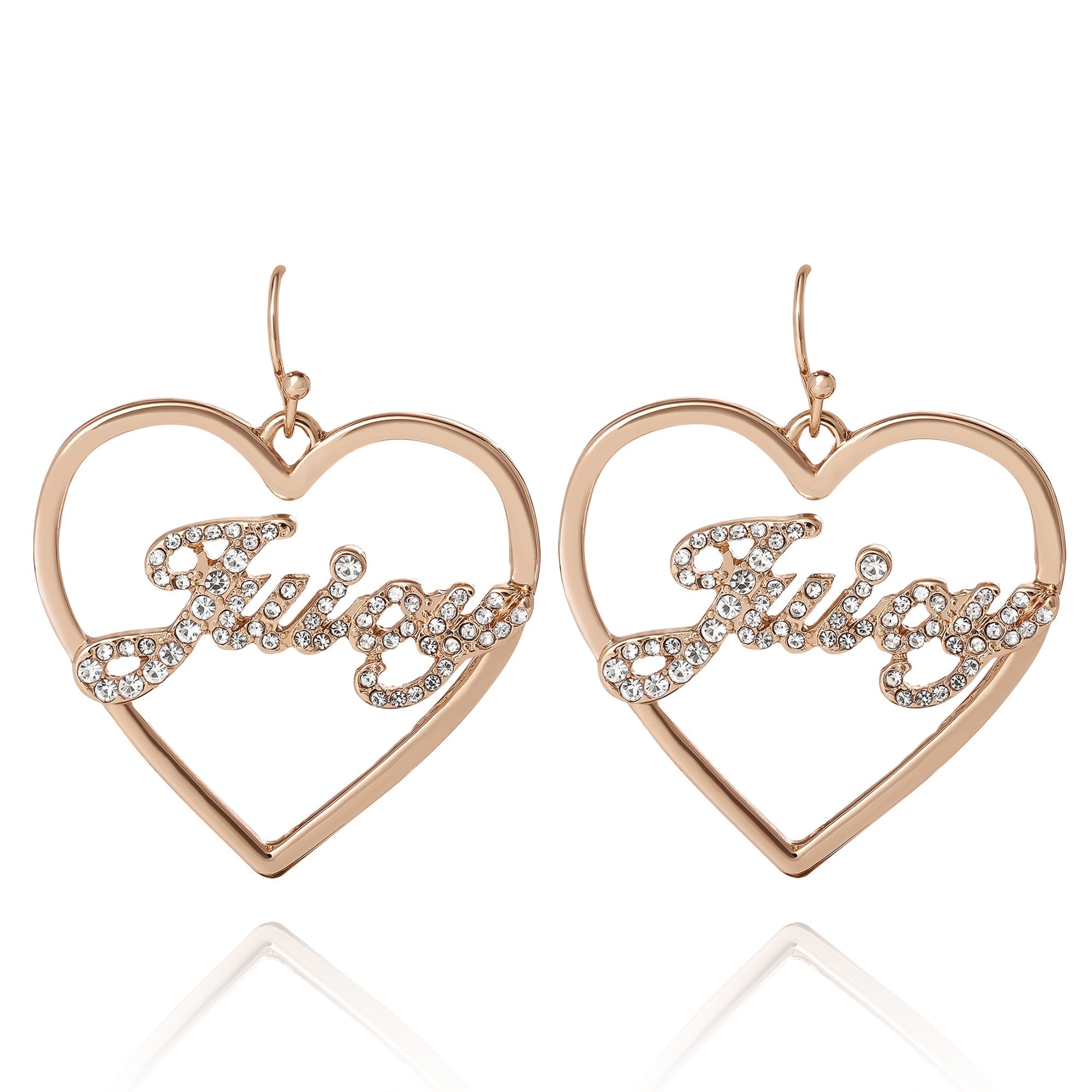 Juicy Script Crystal Heart Drop Earrings
