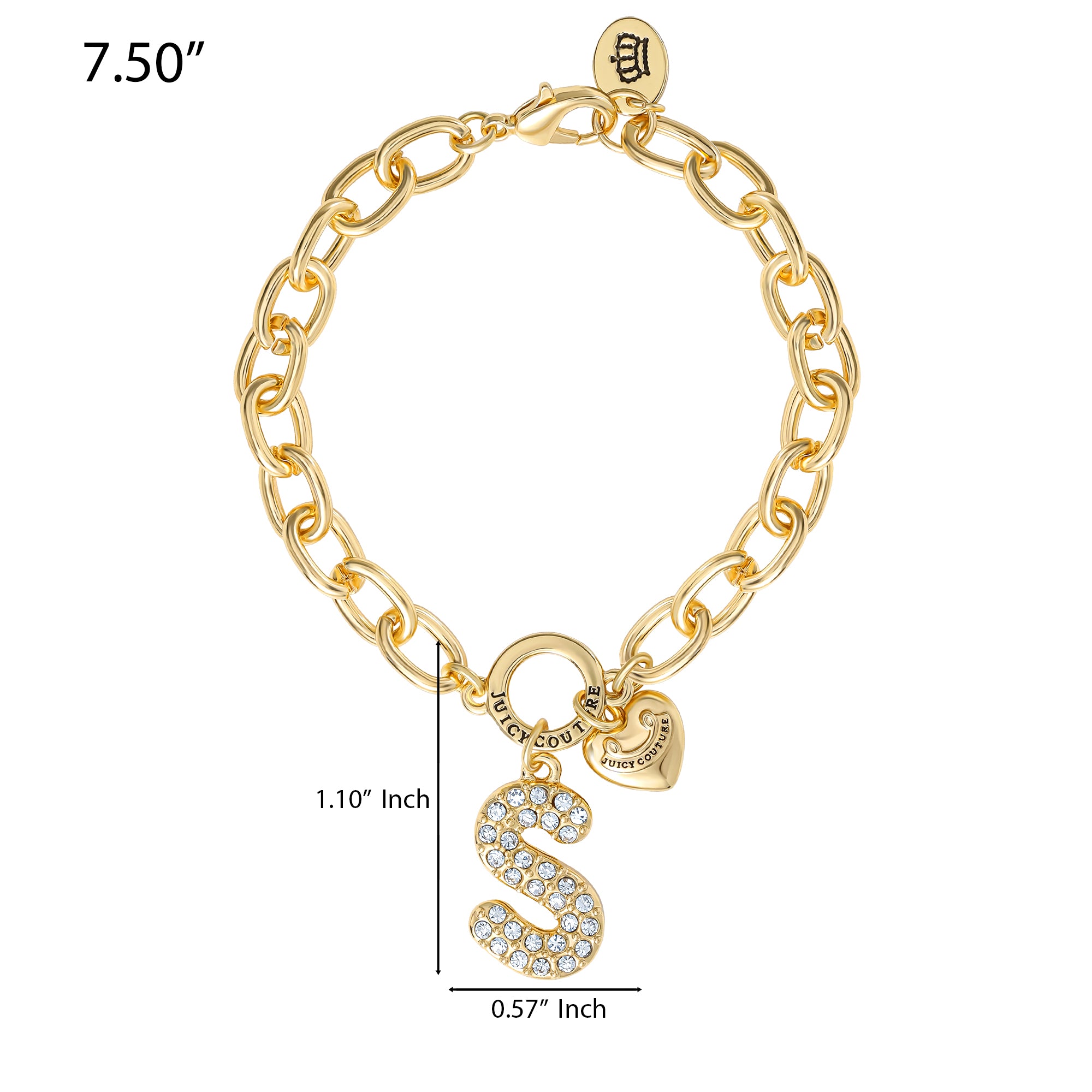Pavé Initial Charm Bracelet. Letter S - Image 2