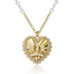 Heart Crown Necklace with Pearl Accent