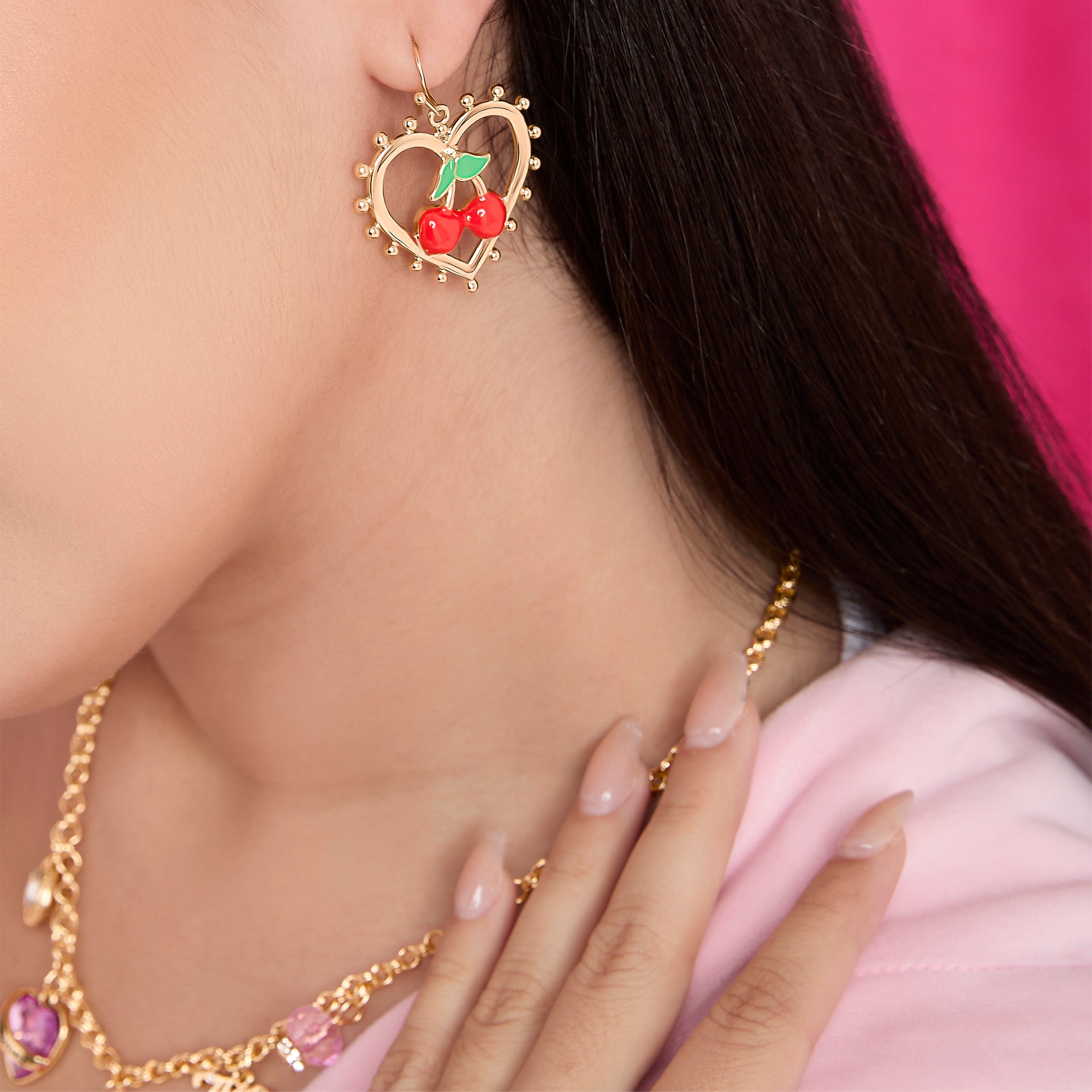 Cherry Heart Drop Earrings - Image 3