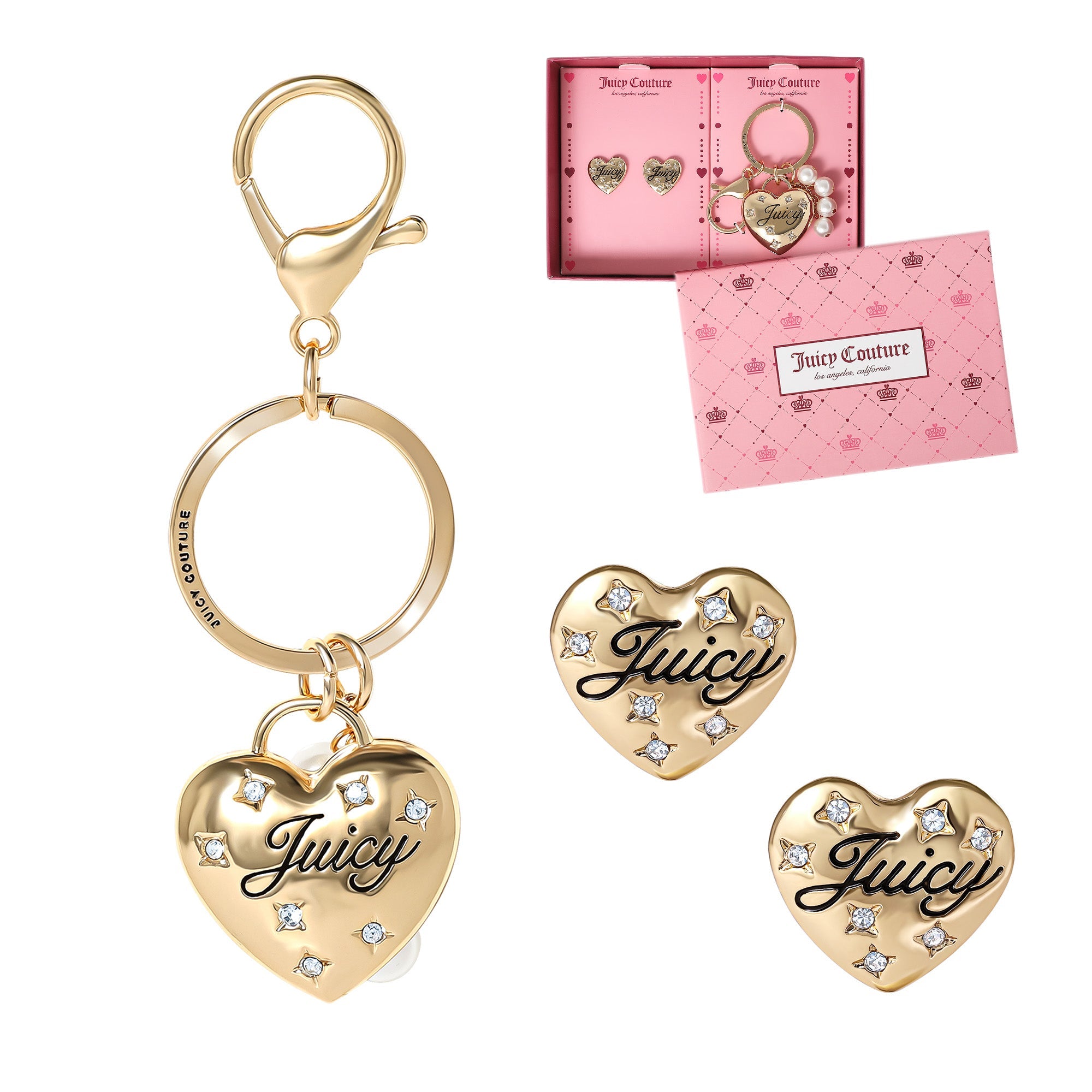 Gold-Tone Heart Keychain Bag Charm & Earring Set - Image 3