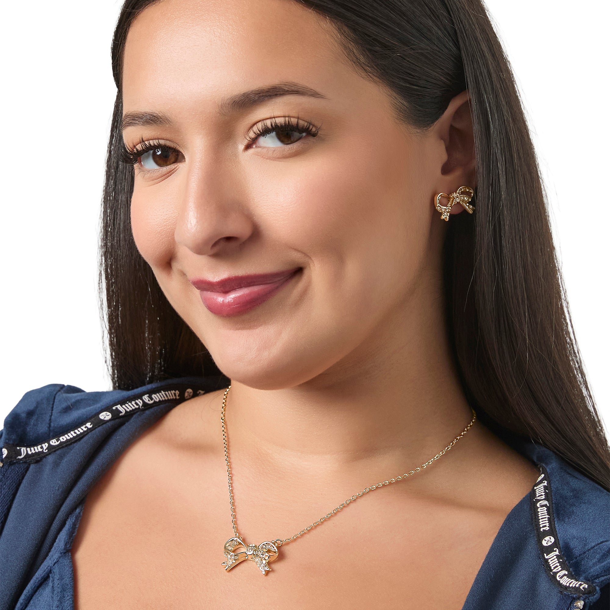 Pav茅 Bow Necklace & Stud Earring Set - Image 2