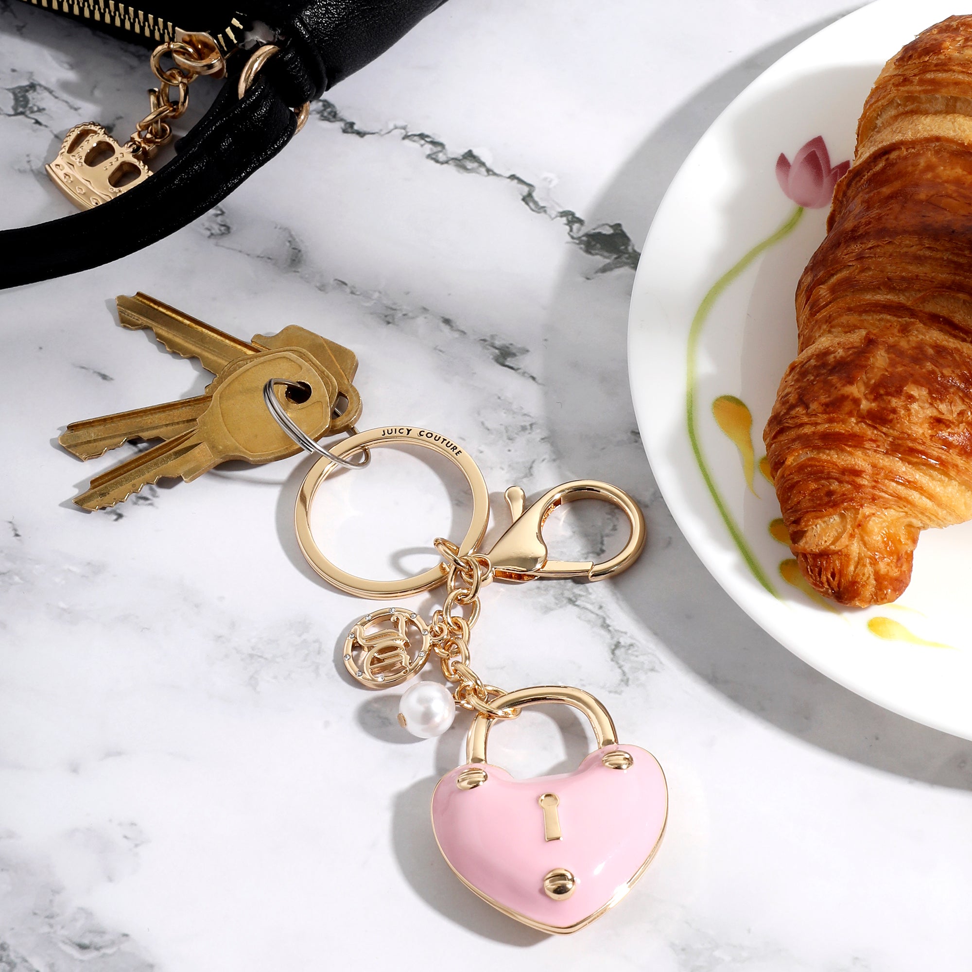 Pink Padlock Heart Keychain Bag Charm - Image 2