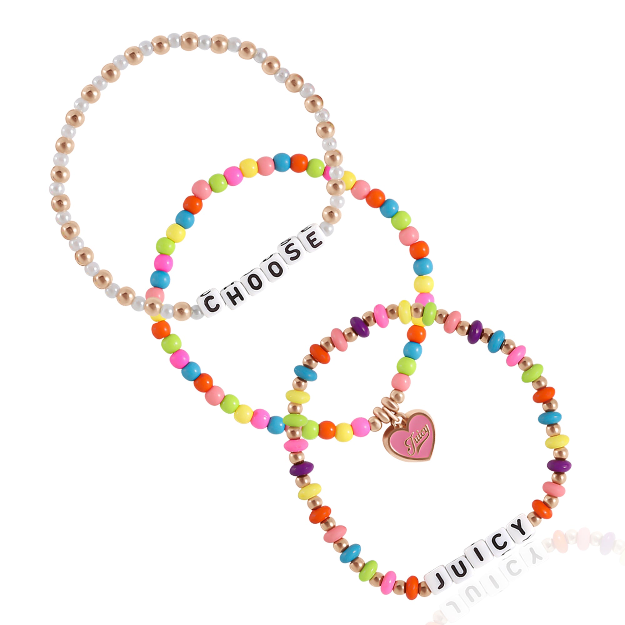 Kids Choose Juicy Heart Charm 3 Piece Stretch Beaded Bracelet Set - Image 4