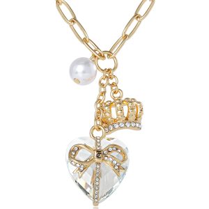 Heart. Crown. Pearl Charm Cluster Necklace