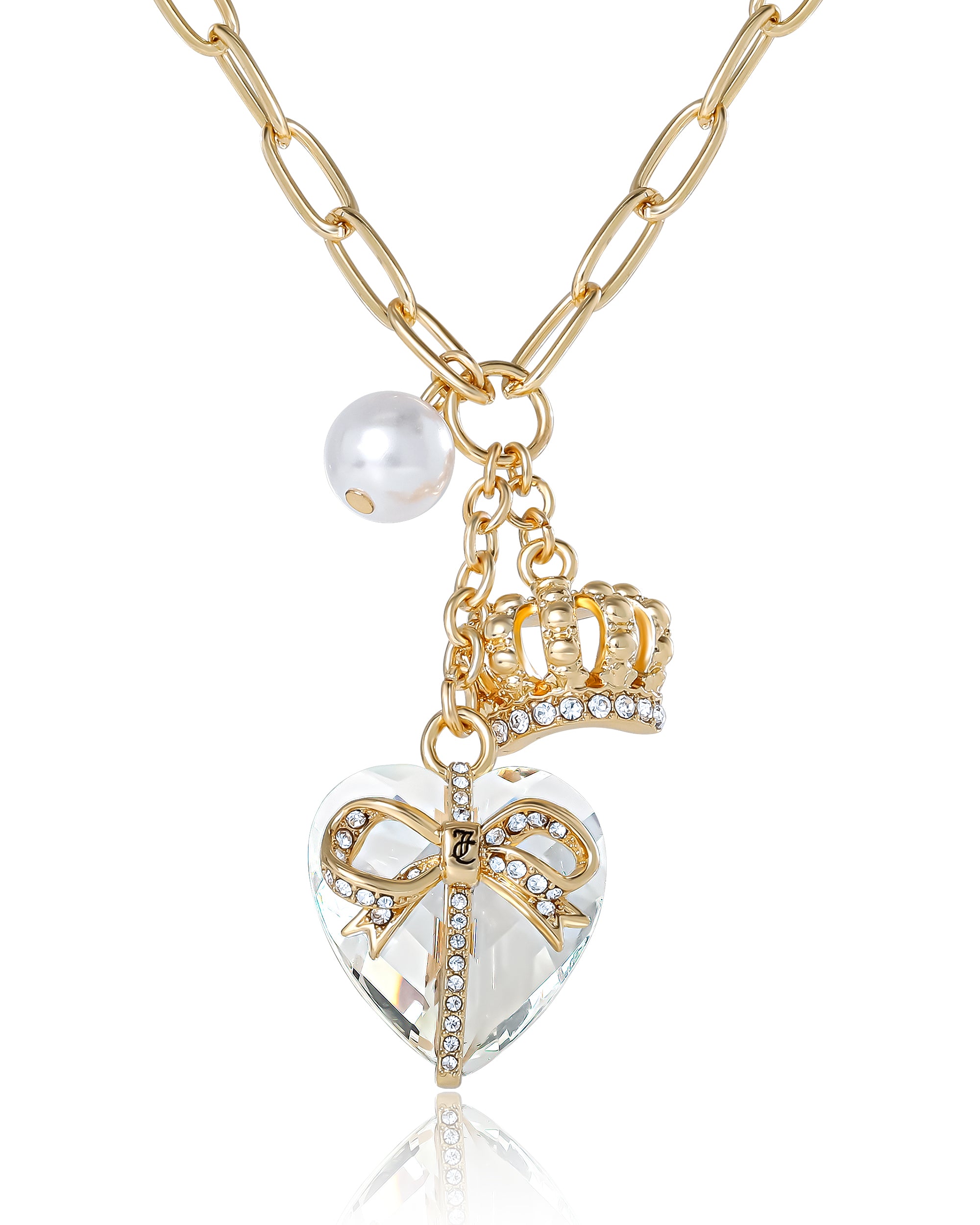 Heart. Crown. Pearl Charm Cluster Necklace
