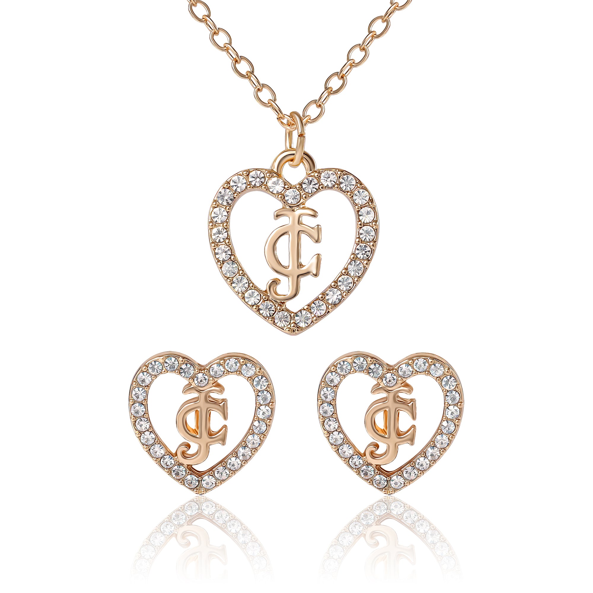 Gold-Tone Pavé Heart Necklace & Stud Earrings Set