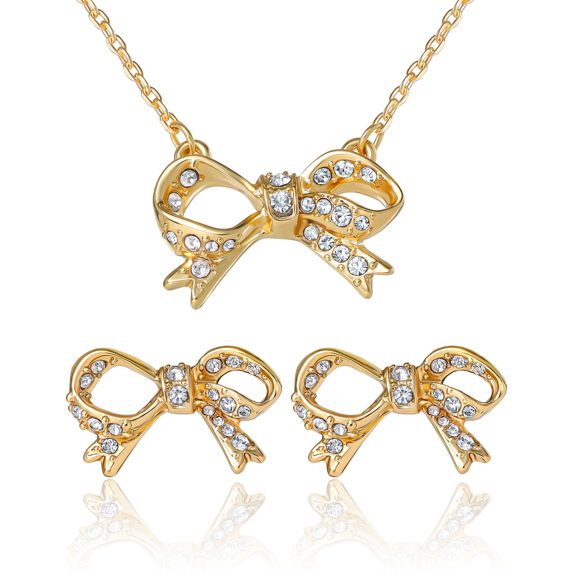 Pav茅 Bow Necklace & Stud Earring Set