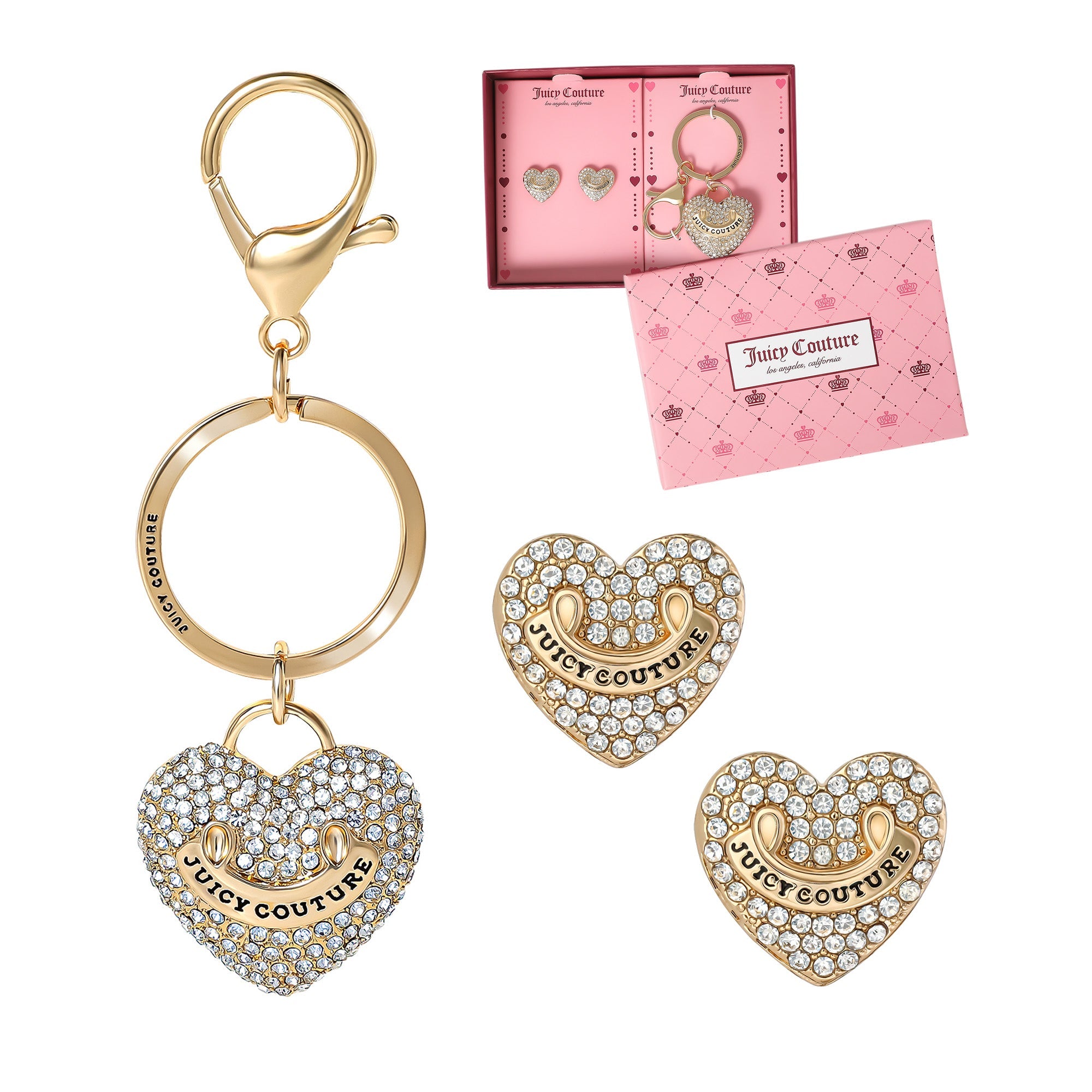 Gold-Tone Pave Heart Keychain Bag Charm & Earrings Set - Image 5